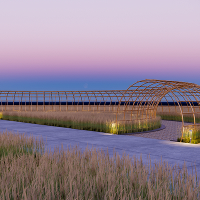 Modern rice field landscape promenade