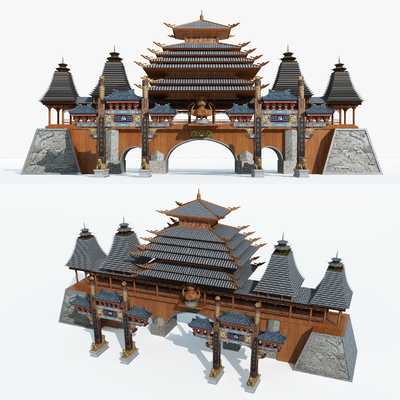 Chinese-style ancient building gate tower