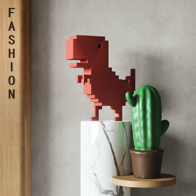 Pixel Dinosaur Sculpture Cactus Ornaments