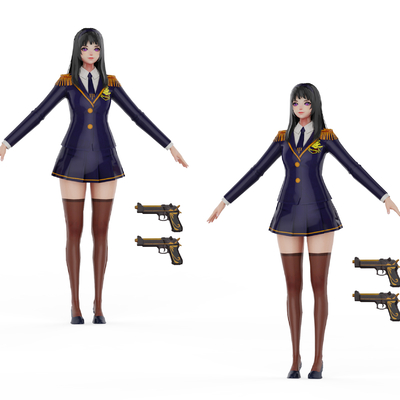 Anime character double gun beautiful girl uniform beauty