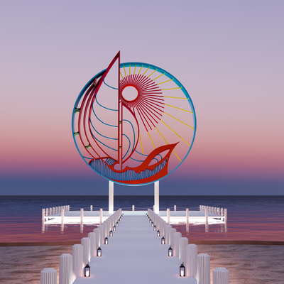 Seaside beach plank road net red photography clock-in