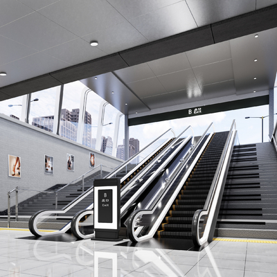 Modern subway station escalator