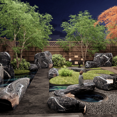 Japanese-style dry landscape courtyard