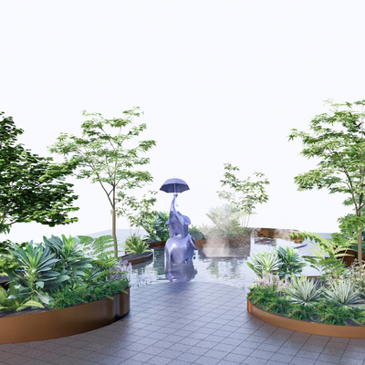 Landscape tree pool fountain crystal gardening sketch