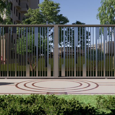 Modern residential entrance gate wrought iron grille gate box