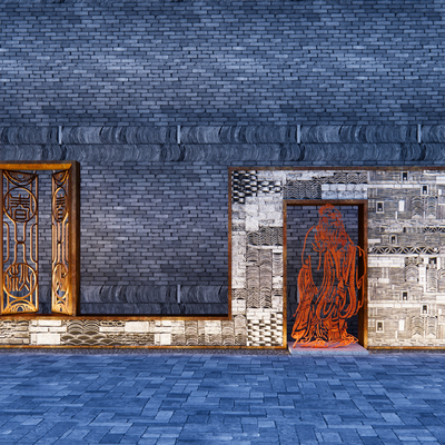Ancient town commercial street tile landscape wall