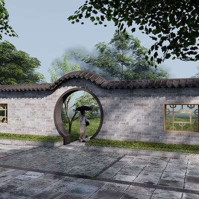 Neo-Chinese Style arched landscape wall