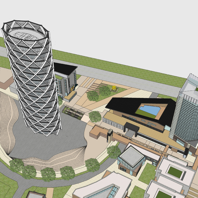 Aerial View Planning of High-rise Office Building