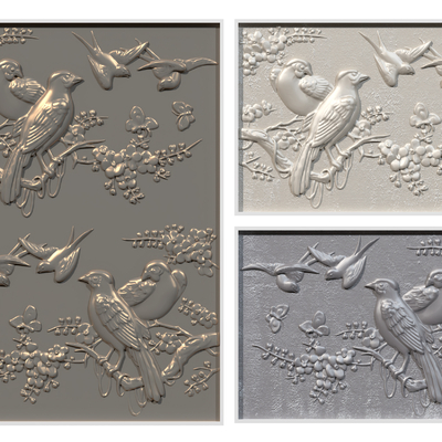 Neo-Chinese Style Flower and Bird Mural Leather Carving Wall Decoration