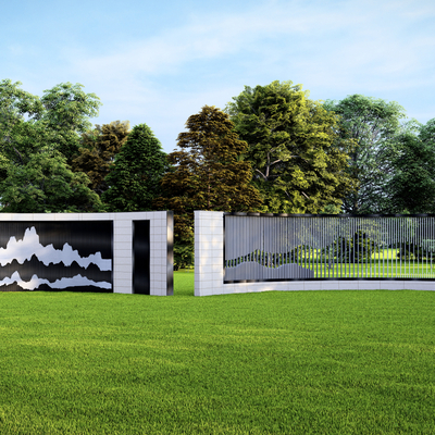 Modern curved grid landscape wall