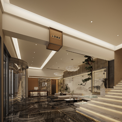 Neo-Chinese Style spa club front desk hall