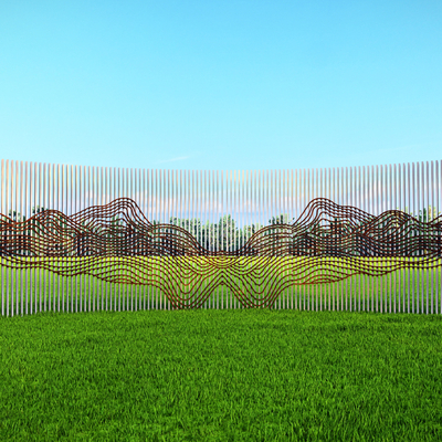 curved grid metal landscape wall