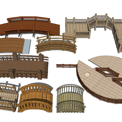 Chinese Landscape Bridge Single-plank Bridge Courtyard Wooden Bridge