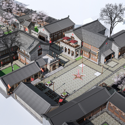 Neo-Chinese Style bird's eye view of folk houses and ancient towns