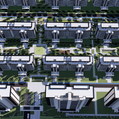 Bird's-eye view of modern residential area