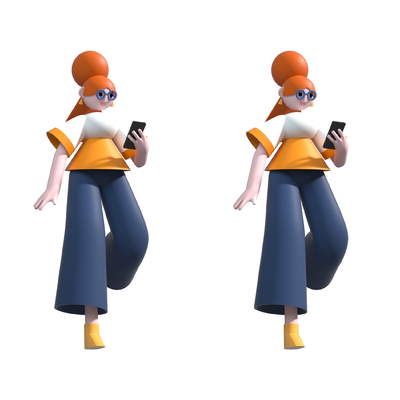 Cartoon girl playing mobile phone