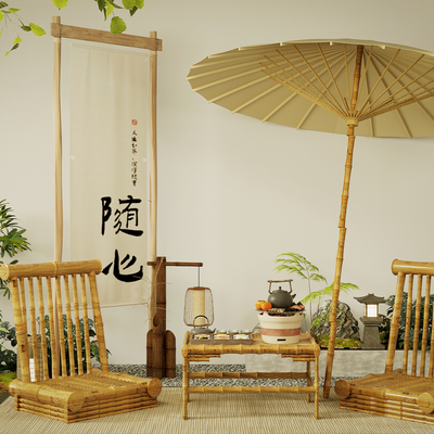 Chinese bamboo and rattan outdoor tables and chairs