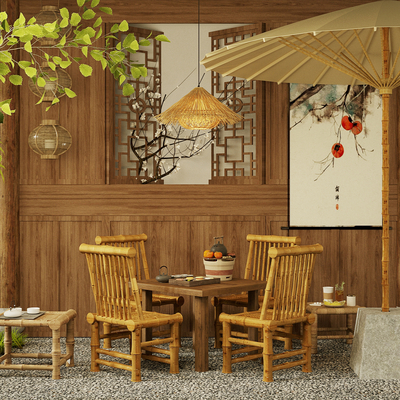 Chinese bamboo and rattan outdoor tables and chairs