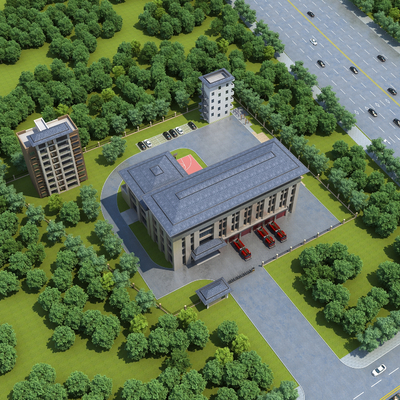 Aerial view of fire station