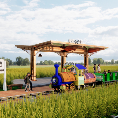 Paddy field small train landscape small train