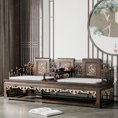 New Chinese-style Carved Arhat Bed