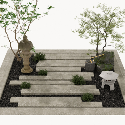 Japanese-style courtyard with small scenery and thick slate