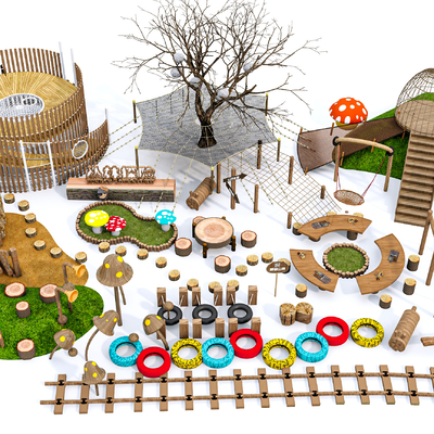 Children's wooden play equipment climbing frame