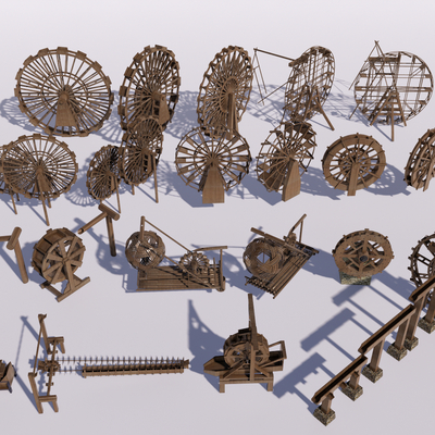 Water wheel drainage car rural sketch farm tools