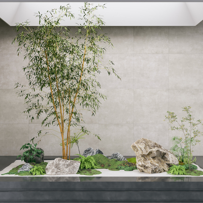 Plant pile bamboo sketch landscape stone