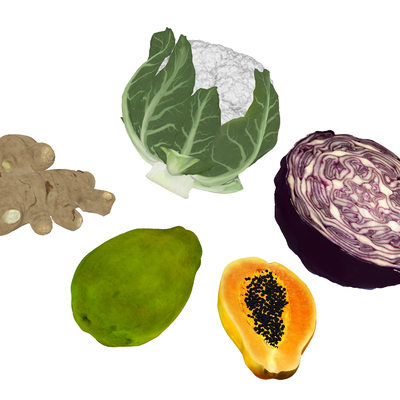 Papaya ginger purple cabbage cauliflower vegetables