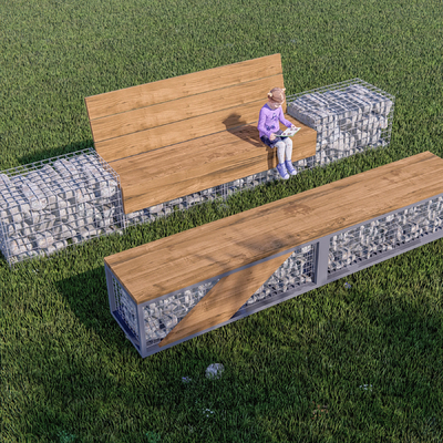 modern gabion wire stone public seat park seat