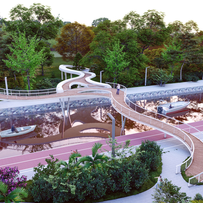 Curved Streamline Bridge Trestle Overpass Landscape Bridge