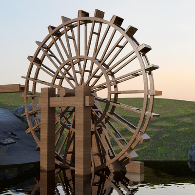 Chinese Waterwheel Lotus Pond Stream Waterscape