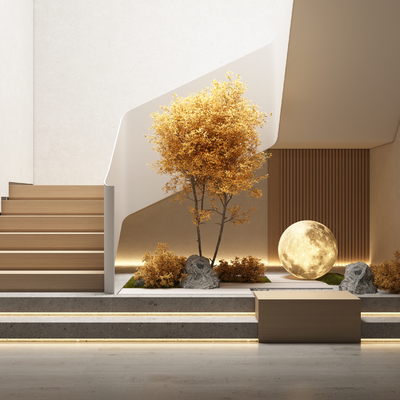 Modern Staircase Yellow Leaf Landscape