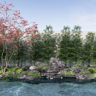 Garden Landscape rockery drop water bamboo forest