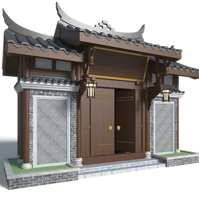 Chinese-style ancient courtyard door head gate gate tower