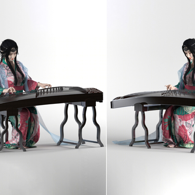 Chinese Hanfu Women Guzheng