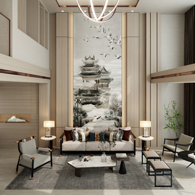 New Chinese Living Room Villa Lobby