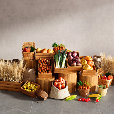 Modern vegetable and fruit heaps