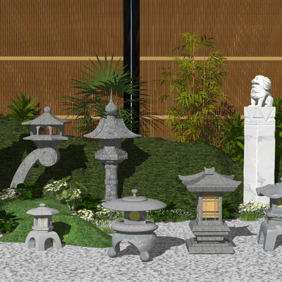 Japanese-style stone garden lamp