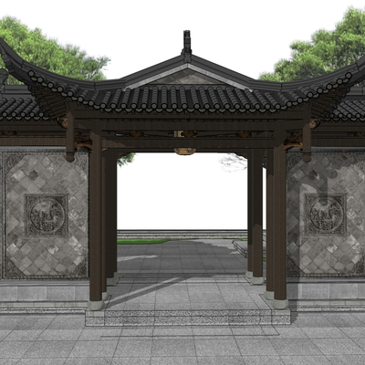 Chinese style courtyard door door head courtyard gate