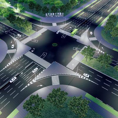 Cross road intersection zebra crossing lane indication line