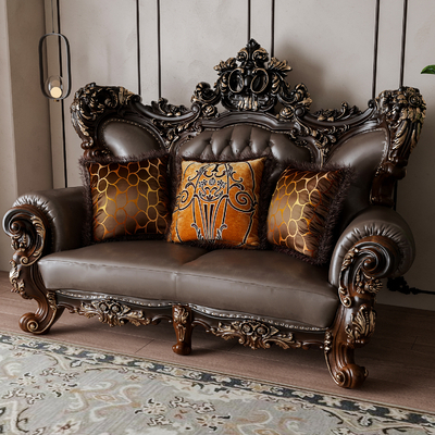 American-style carved double sofa