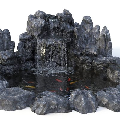 Chinese rockery stacked water sketch koi pond