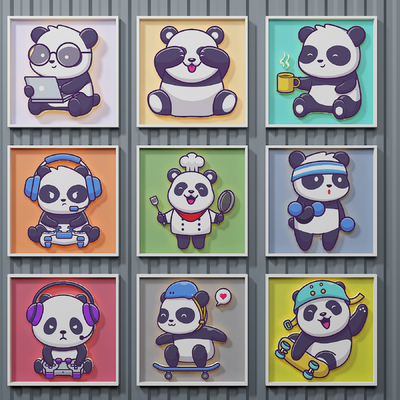 Modern Cartoon Wall Decoration Panda Pendant Frame