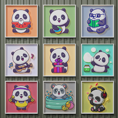 Modern Cartoon Wall Decoration Panda Pendant Frame