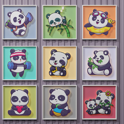 Cartoon wall decoration panda pendant frame