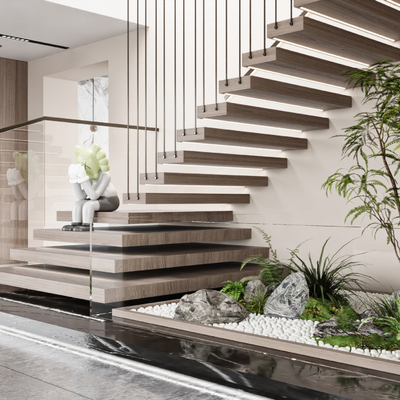 Modern stairwell landscaping