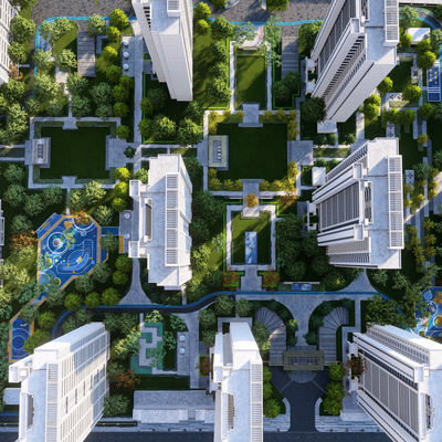 Bird's-eye view of modern residential area