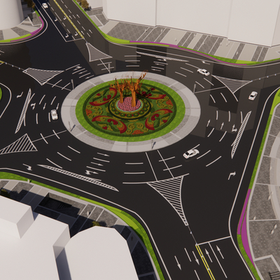 Sculpture sketch of road roundabout traffic turntable